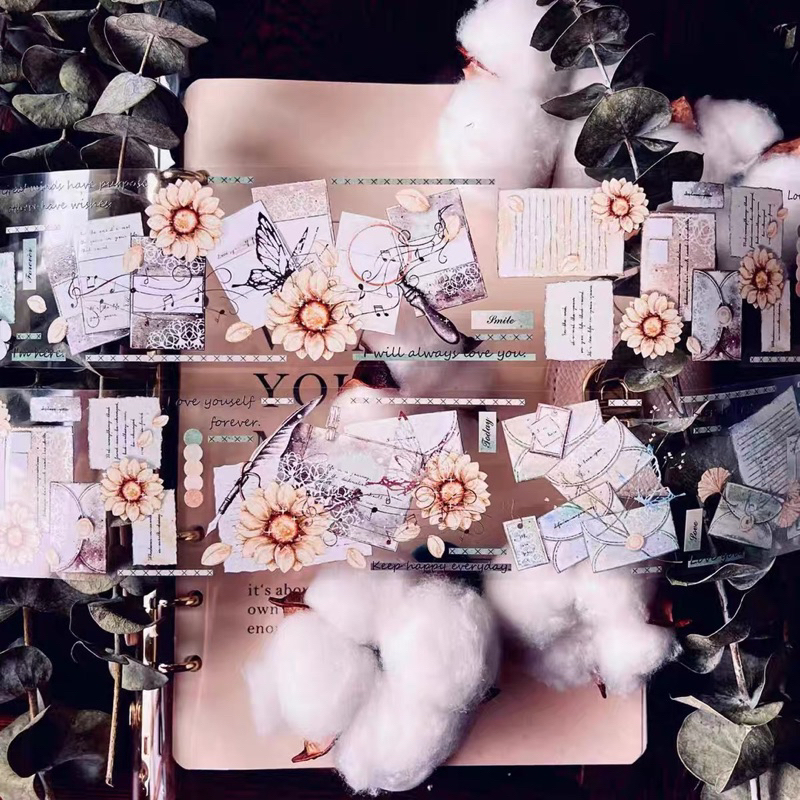 ♡海外マステ♡ 霖蓝汐原创手账  さん  怀旧拼貼（PET） 霖蓝汐原创新品【墨韵印花痕】复古花花拼图手账胶带pet