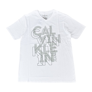 CK Calvin Klein經典燙印字母LOGO造型V領短袖T恤(男款/白)