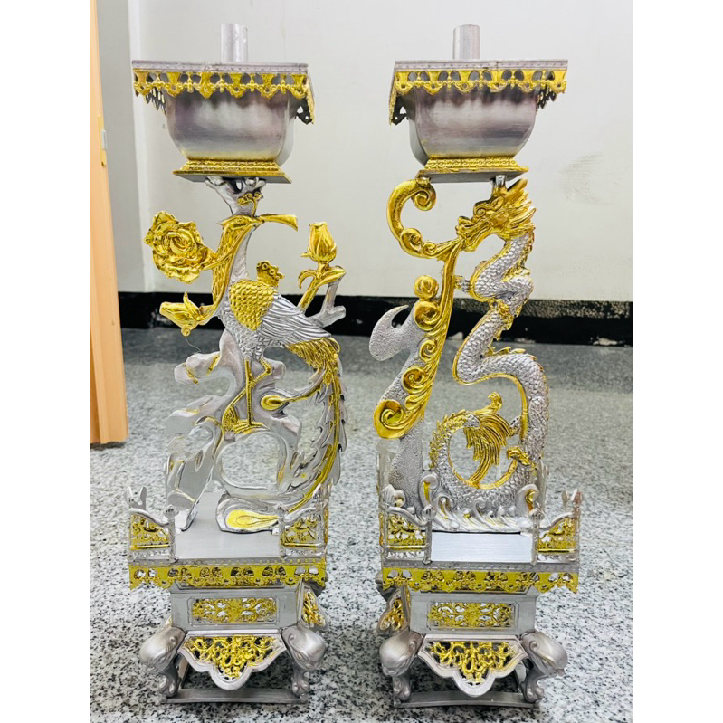全新尺三（錫製）龍鳳福壽燭台 擺宴 排宴王 雙色錫製川頭、雙色錫品