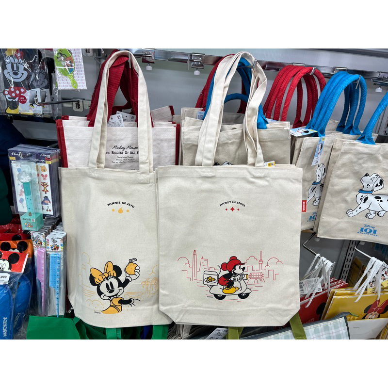 韓國大創 城市提袋 首爾 濟州 米奇 米妮 帆布袋 手提袋 A4 購物袋 大學生包包