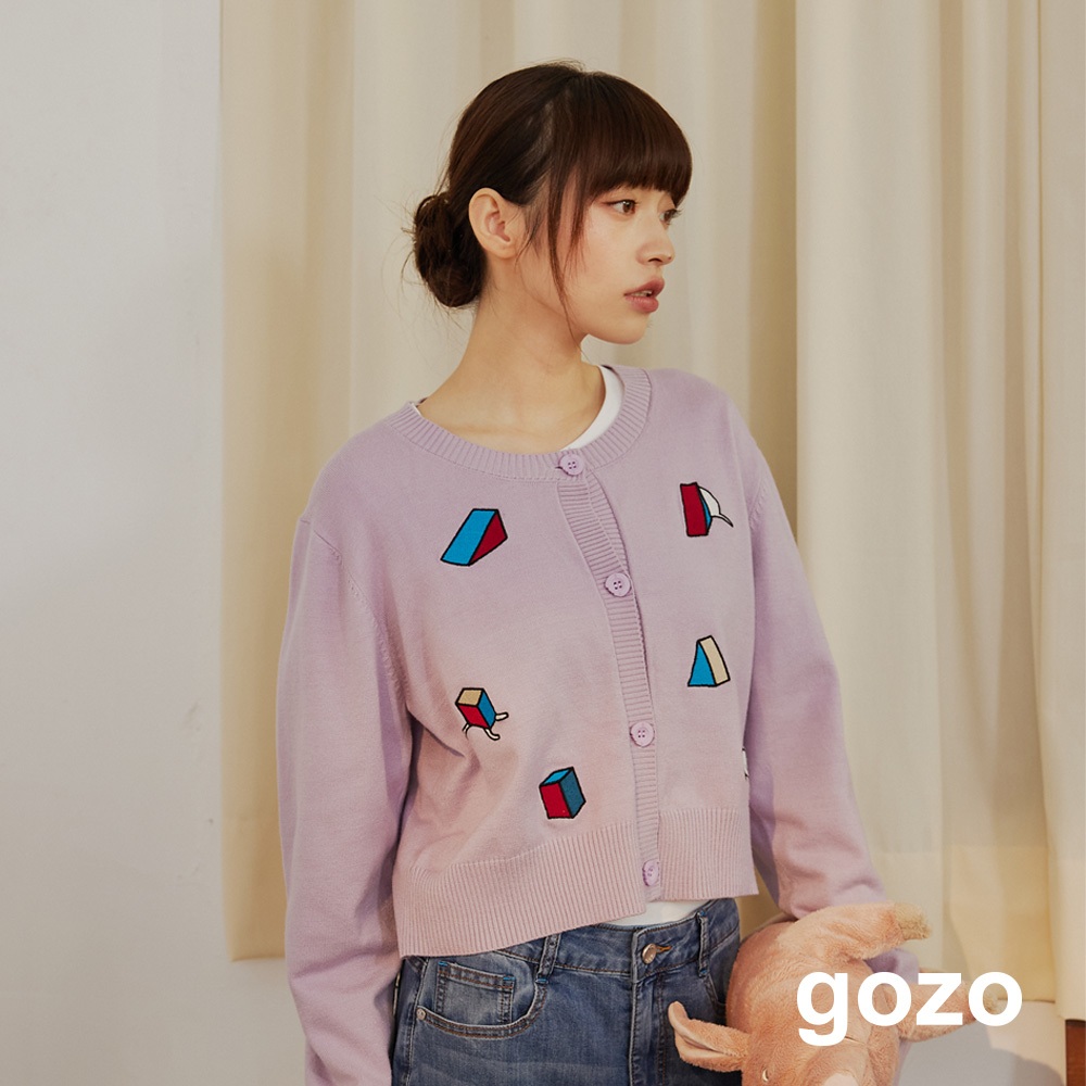 【gozo】尋找貓咪短版毛衣外套(黑色/紫色_F) | 女裝 圓領 百搭