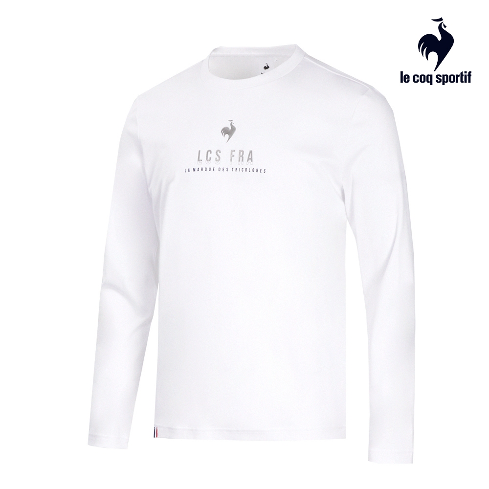 【LE COQ SPORTIF 法國公雞】瓷柔棉經典百搭長袖T恤-男女款-白色-LWS23316