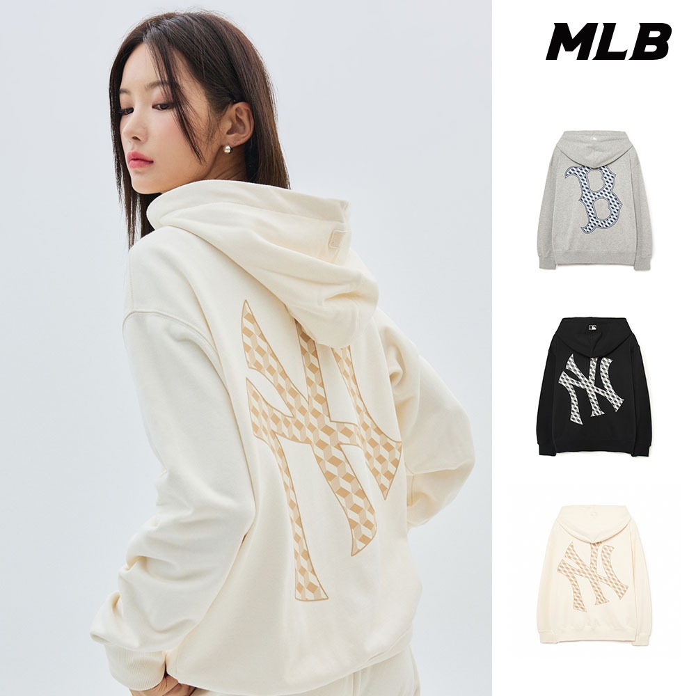 MLB 連帽上衣 帽T CUBE MONOGRAM系列 紅襪/洋基隊 (3AHDM0334-三色任選)【官方旗艦店】