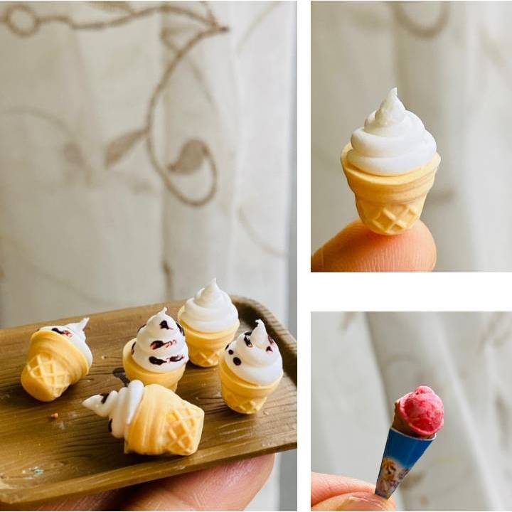 甜筒 冰淇淋 甜點 袖珍 手作 迷你 食玩 微型 藝術 擺飾 禮物 模型 黏土 情境布置 仿真食物