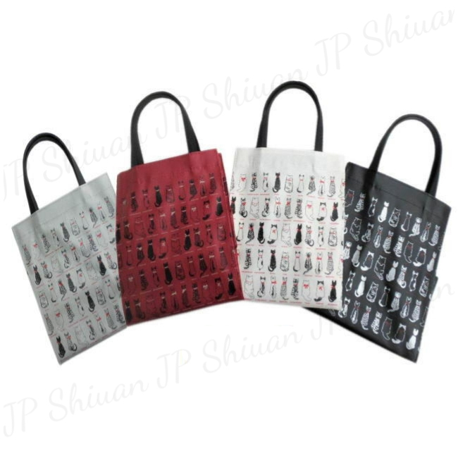 🌟現貨🌟日本 背影貓咪 PVC  防水 手提袋 便當袋 收納袋 白色 黑色 紅色 灰色 日本製