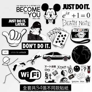 全套34張📷黑白潮流翻玩貼紙套組 black design 死亡筆記本 萊卡相機 日本 米奇 行李箱PVC防水貼紙車貼