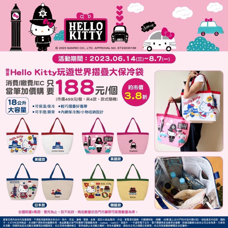 7-11限量 Hello Kitty玩遊世界18L 摺疊大保冷袋 保溫袋