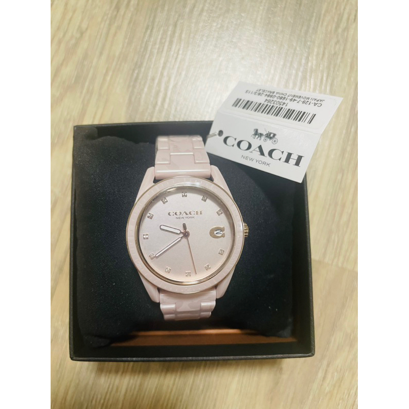 降價coach 粉色陶瓷錶 全新COACH手錶,36mm粉紅陶瓷錶帶款