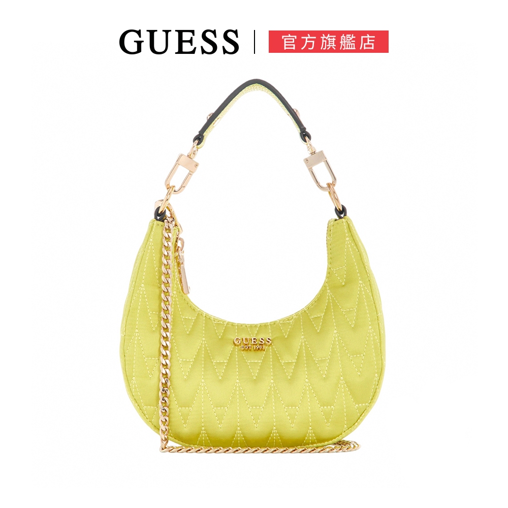 【GUESS】GOLDEN ROCK 時髦地位 Y2K 輕奢 衍縫 馬鞍 半月 肩背包 黃