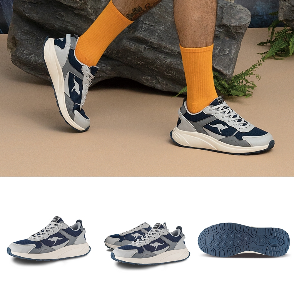 【KangaROOS 美國袋鼠鞋】男 ZEPHYR 2 防潑水輕量跑鞋 運動鞋 休閒鞋(灰/藍-KM32068)