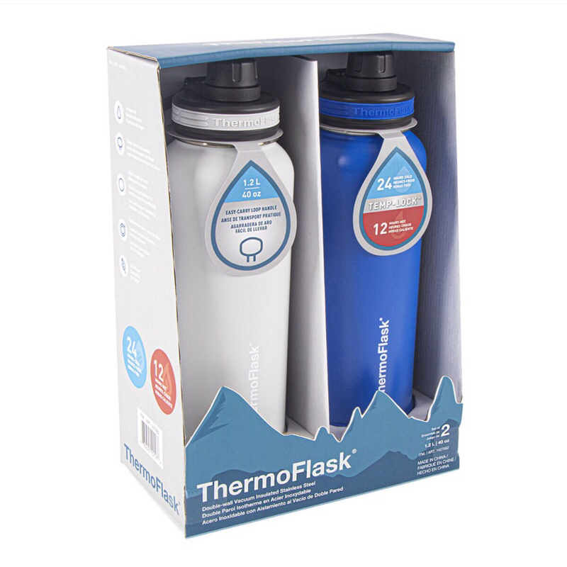 ThermoFlask 不鏽鋼 保冷瓶 保溫瓶 1.2L /入（分購1入/ 2入組）304 雙層 不鏽鋼 瓶身 好市多