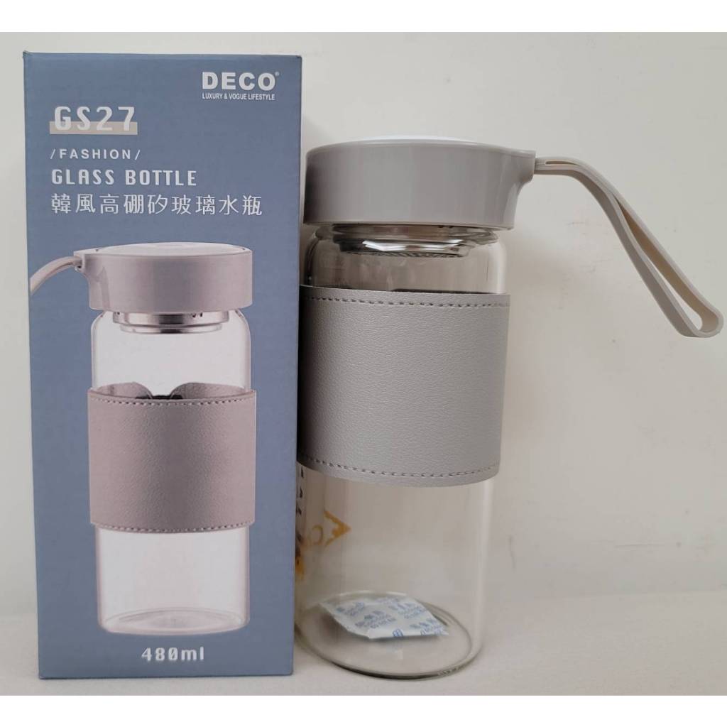 [全新公司貨]DECO GS27韓風高硼矽玻璃水瓶480ml 不鏽鋼濾網泡茶杯 鮮果水瓶 環保杯 SGS檢驗認證