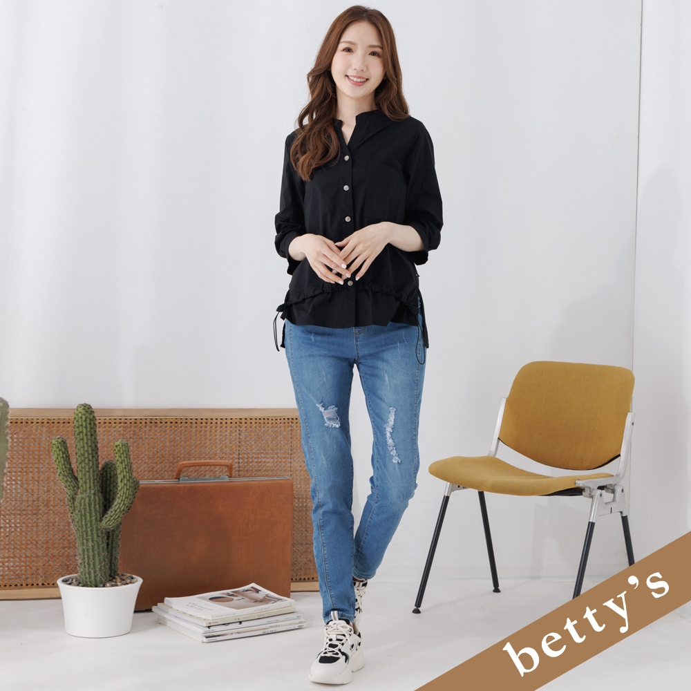 betty’s貝蒂思(25)腰鬆緊彈性貼身刷破牛仔褲(淺藍色)