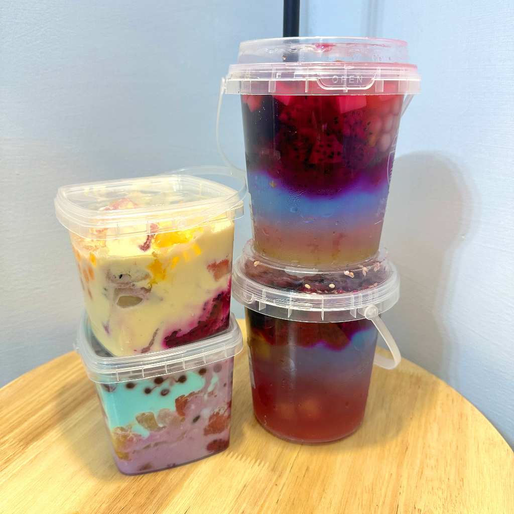 加厚水桶杯 塑膠手提桶  鮮奶麻糬 冰粉桶 水果撈 網紅杯 芋泥蛋糕盒子 圓形手提桶 方形手提桶 烤梨桶 糖小橘