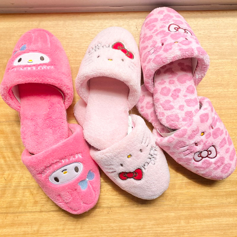 現貨❤️ 日本三麗鷗正版Hello Kitty粉紅色豹紋美樂蒂兒童室內拖鞋18公分 女童室內拖鞋 凱蒂貓拖鞋