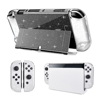 Switch oled保護殼Switch oled閃粉水晶硬殼Switch遊戲支架殼PC材質