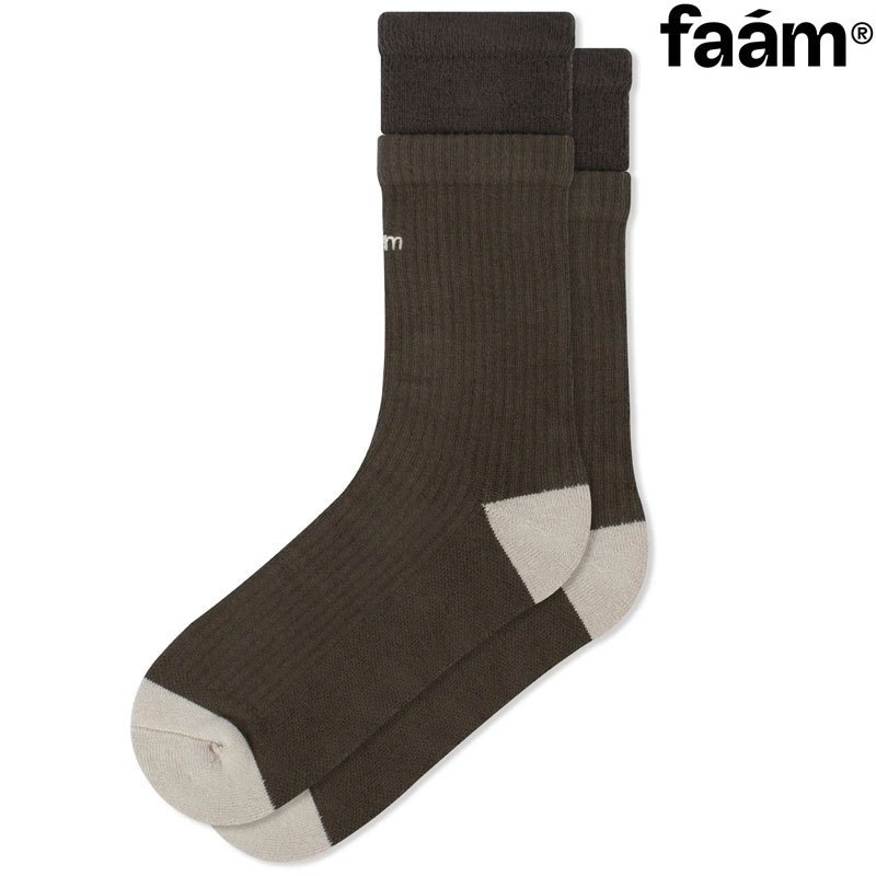 faam - NTME013-01 2 LAYER CREW SOCKS 雙層 針織高筒襪 (碳竹色) 化學原宿