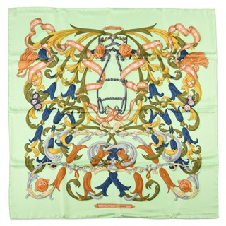 HERMES Le Mors a la Conetable環環相扣斜紋真絲方巾90cm(淺草綠)370054