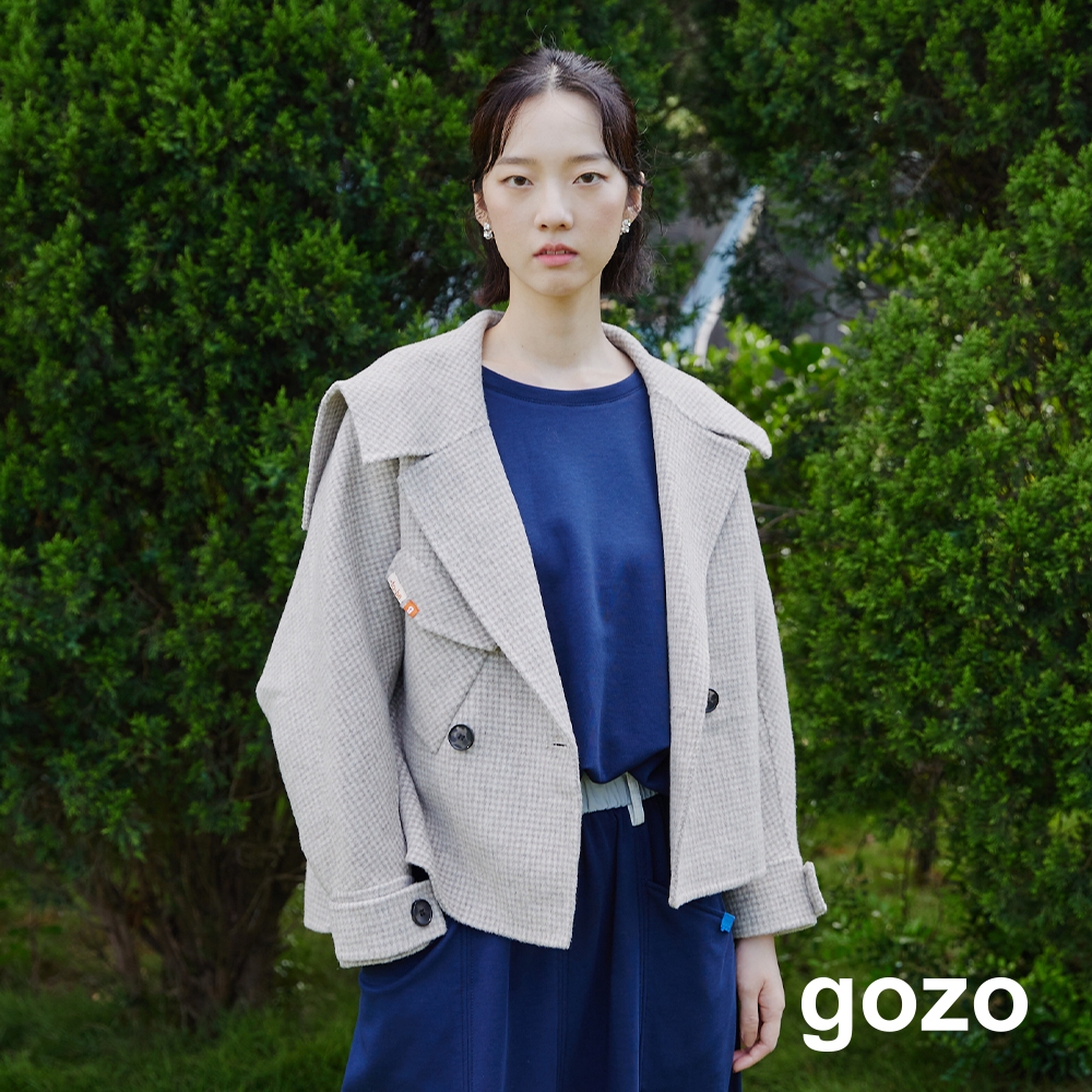 【gozo】大翻領羊毛短版外套(淺咖_M/L) | 女裝 西裝領 百搭