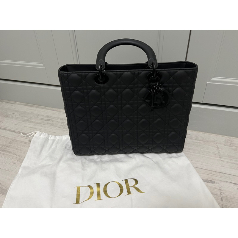 DIOR 高級消光黑 經典款 7×6黛妃包 限量發售 有保卡+背帶