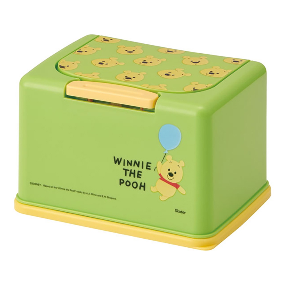 SKATER 迪士尼 小熊維尼 彈蓋式兒童口罩收納盒 米奇 Q版 綠 AT54505