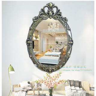 歐式復古浴室壁掛鏡美容鏡紋綉化妝鏡衛生間鏡子酒店裝飾鏡