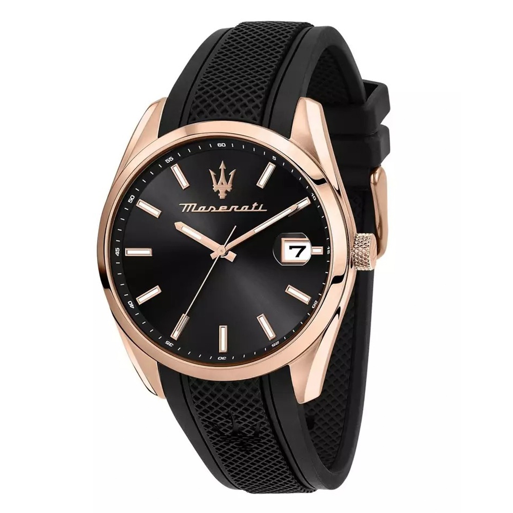 【WANgT】MASERATI 瑪莎拉蒂 Attrazione 尊爵玫金網格錶帶日期顯示矽膠腕錶 R8851151002