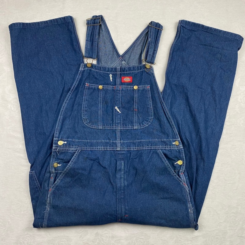 免運 古著 Dickies 墨西哥製 32X30 刺繡標Logo 原色牛仔 單寧 經典吊帶褲 工作服