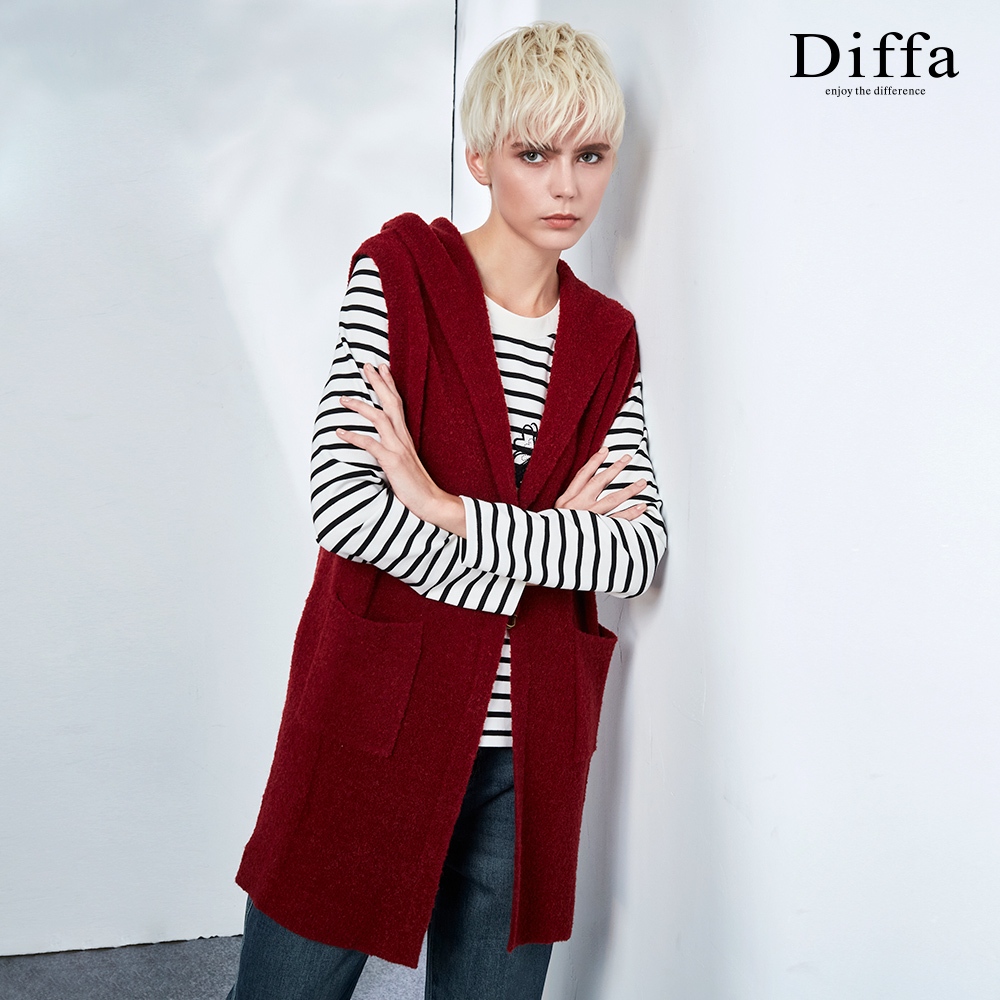 【Diffa】長版連帽背心針織外套3868-2108