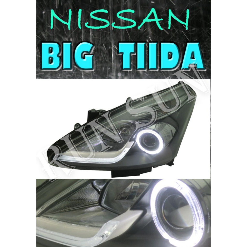 ●○RUN SUN 車燈,車材○● 全新 日產 BIG TIIDA NEW TIIDA 騏達 黑框光圈魚眼 大燈 一對