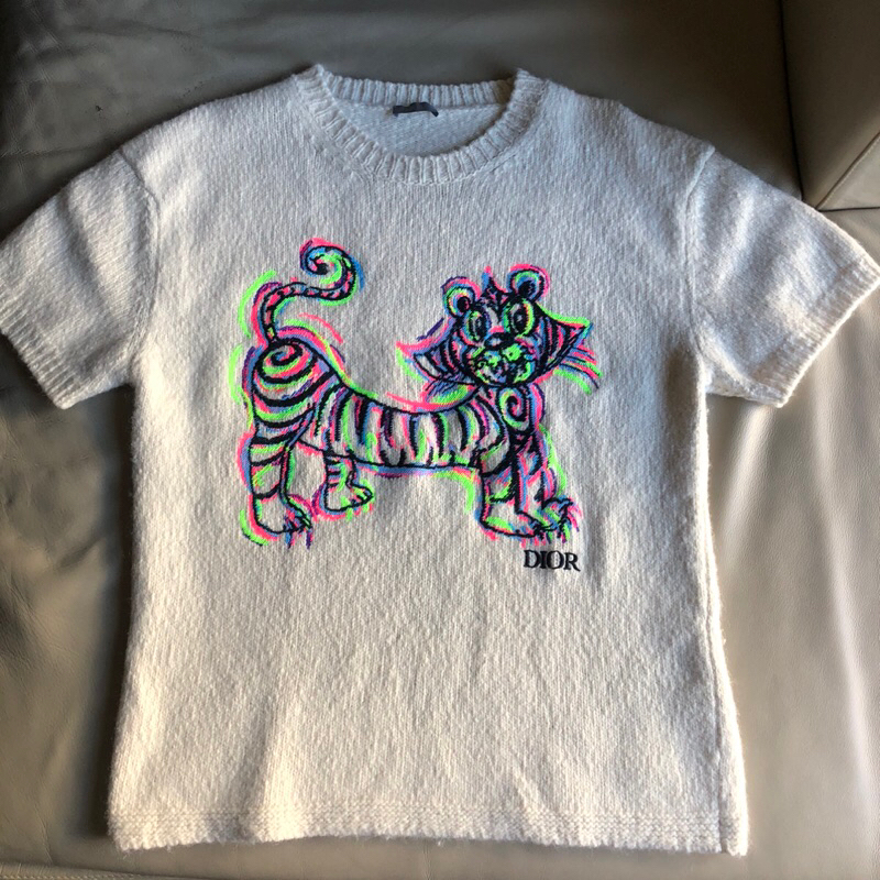 保證正品 DIOR * KENNY SCHARF 聯名款 老虎刺繡 針織 短袖 毛衣 size L 義大利製 男女都適合