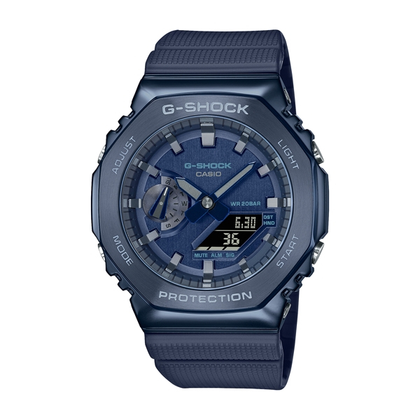 【CASIO】卡西歐 G-SHOCK 農家橡樹 八角金屬殼 200米防水 運動雙顯錶 GM-2100N-2A 藍