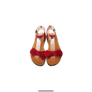 轉售，Ann’S水洗牛皮-甜美扭結寬版平底涼鞋#39可愛紅