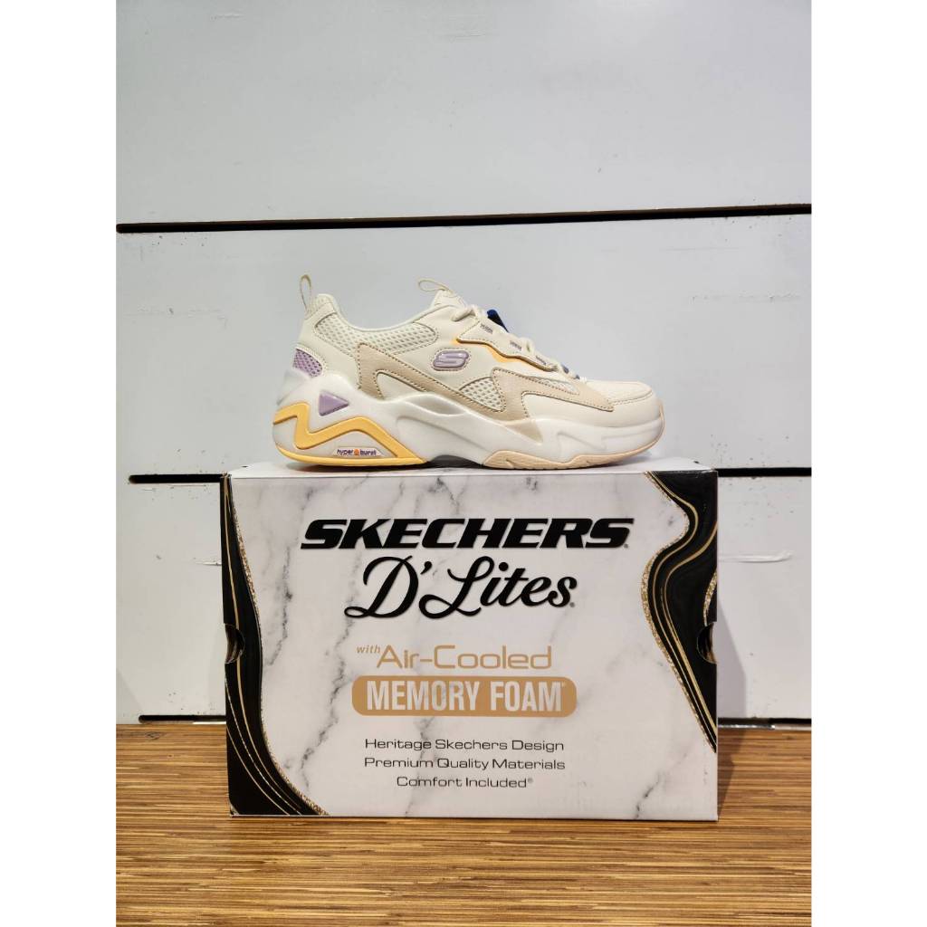 SKECHERS🍀 D'LITES HYPER BURST女款老爹鞋 增高修飾腿型 米白/紫色896178NAT