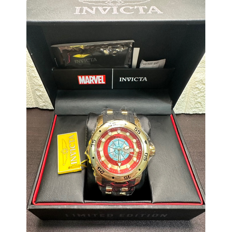 INVICTA英威塔正版男錶，漫威系列-鋼鐵人25701米金色/黑色矽膠/不銹鋼錶錶帶配不銹鋼錶，全新未拆包膜