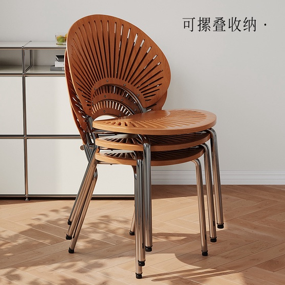 實木餐椅家用貝殼椅法式復古網紅設計師客廳休閑椅子餐桌靠背凳子