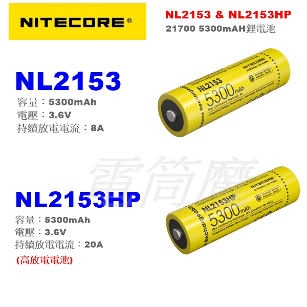 【電筒魔】NITECORE 奈特科爾  NL2153 NL2153HP 高性能 3500 毫安 充電 電池 21700
