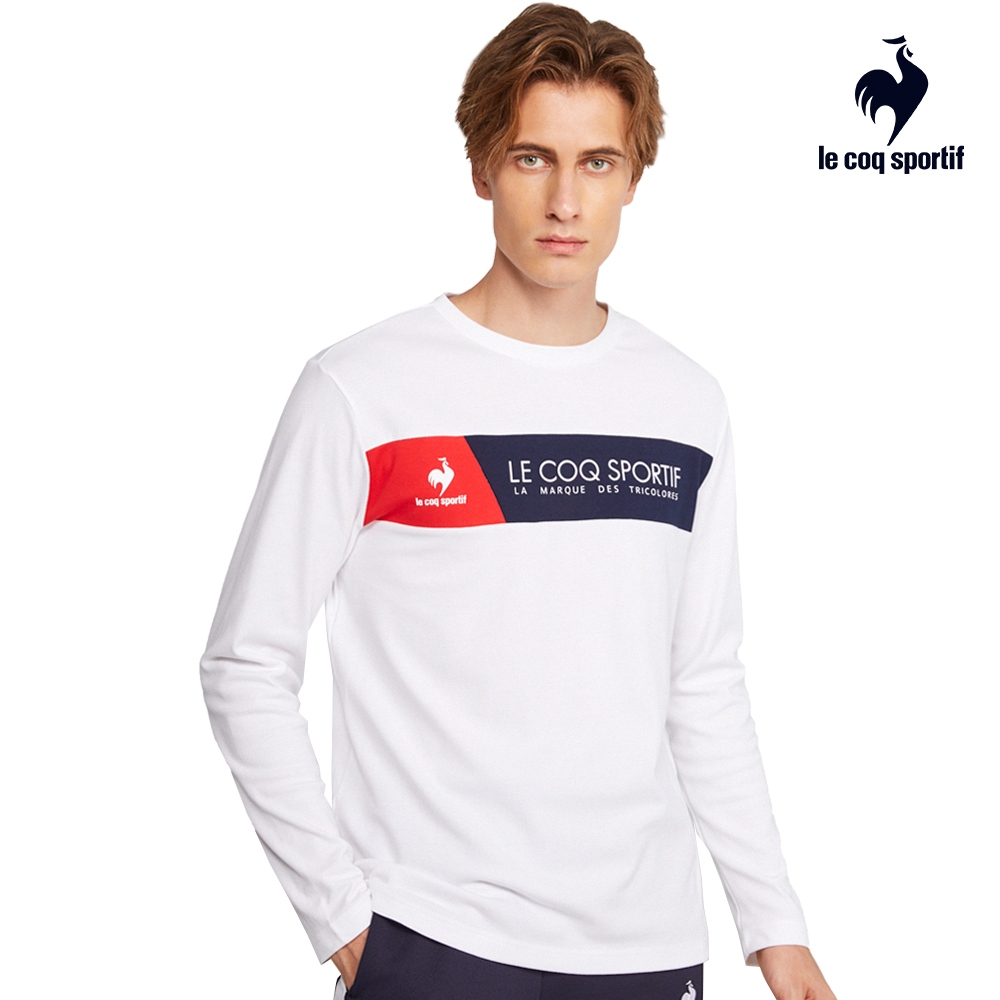 【LE COQ SPORTIF 法國公雞】吸濕排汗法式經典長袖T恤-男款-白色-LOS21804