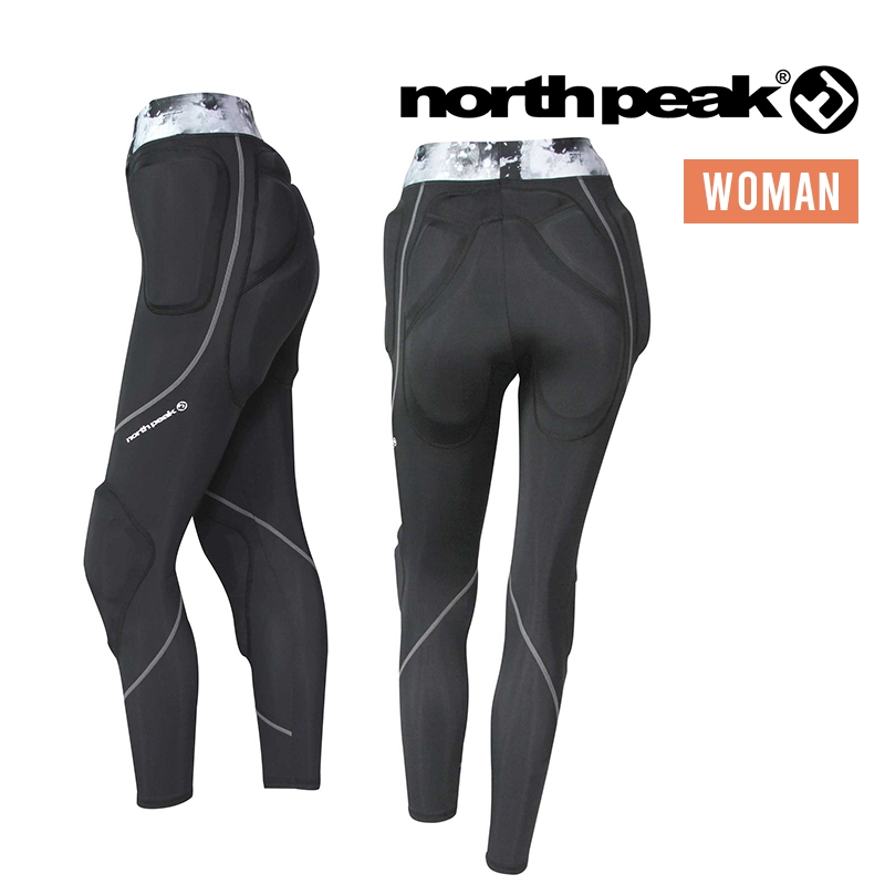 North peak 日本 女款滑雪防摔長褲 排汗透氣高彈力 12mm 含護膝 NP-1247-BK