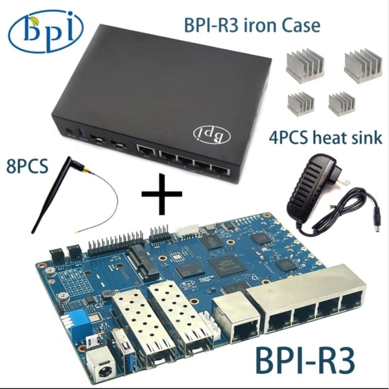 賠本賣 Banana PI BPI-R3 高頻 6GHz 全家餐，散熱片、天線變壓器、機殼。另外贈送 SD 卡