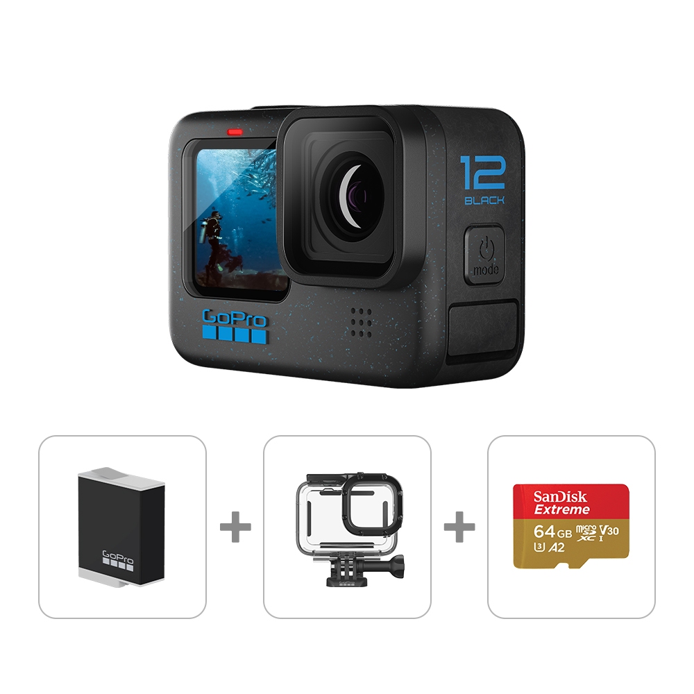 GoPro HERO12 Black自由潛水組-H12+60米潛水盒+ENDURO充電電池+64G