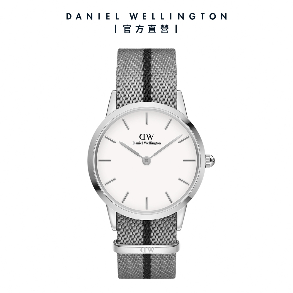 【Daniel Wellington】DW ICONIC  NATO 36MM 雙色經典織紋錶-灰錶帶-銀框