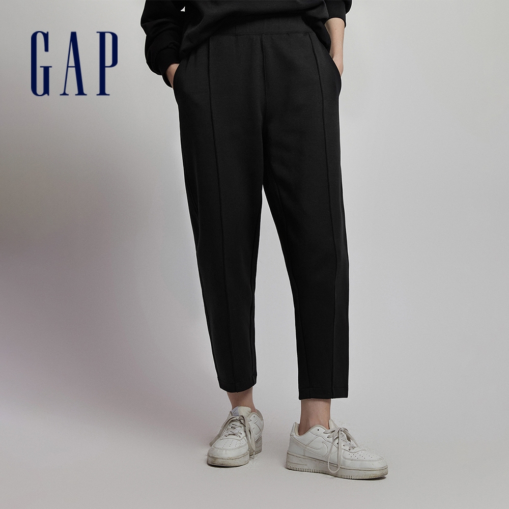 Gap 女裝 Logo高腰鬆緊棉褲 空氣三明治系列-黑色(811199)