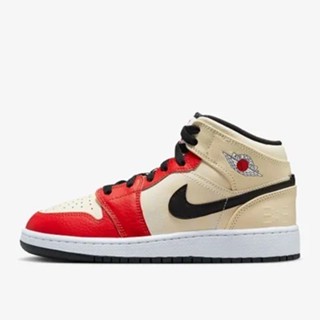 【豬豬老闆】NIKE AIR JORDAN 1 MID SS GS 米白 紅黑 復古 休閒鞋 大童 DV7012-100