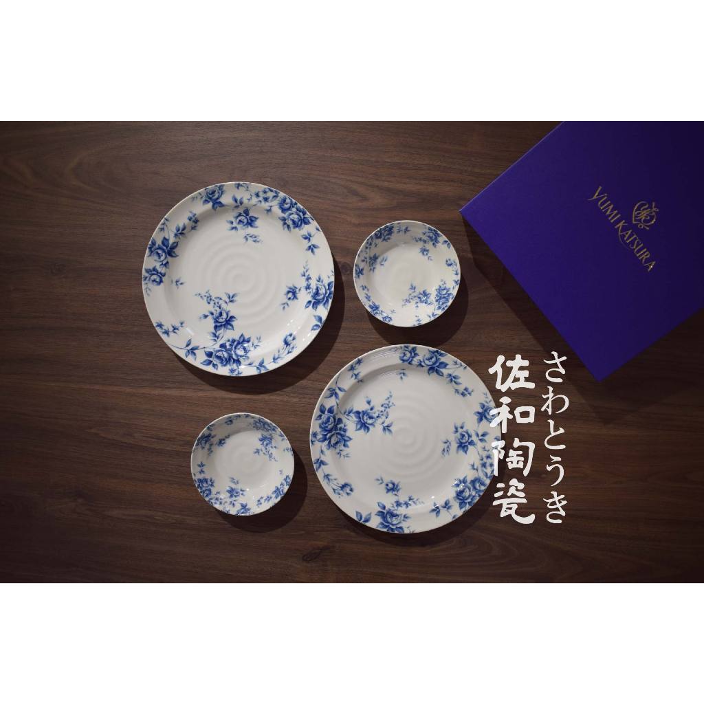 +佐和陶瓷餐具批發+【2大2小繪藍玫瑰餐盤組-日本製 XL12105-23】日本製 玫瑰 造型盤 餐廳 盤子 無菜單