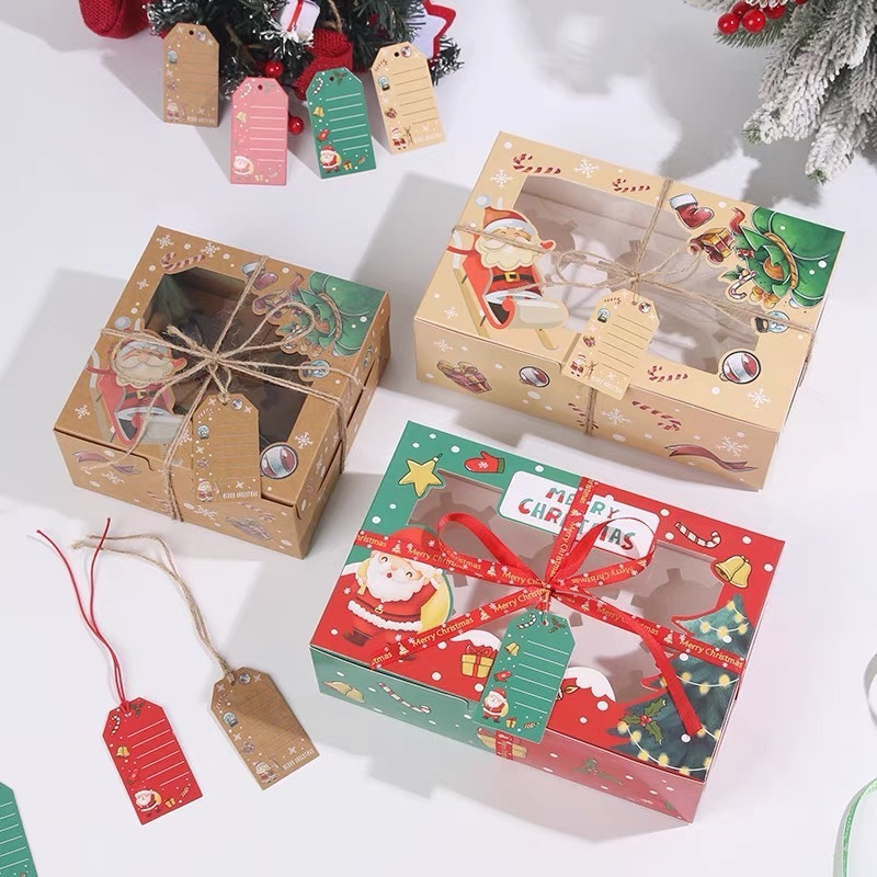 兔寶台灣現貨 聖誕節4格/6格/12格 聖誕開窗馬芬盒 開窗蛋糕盒 杯子蛋糕盒 奶酪盒 聖誕節包裝盒 聖誕包材