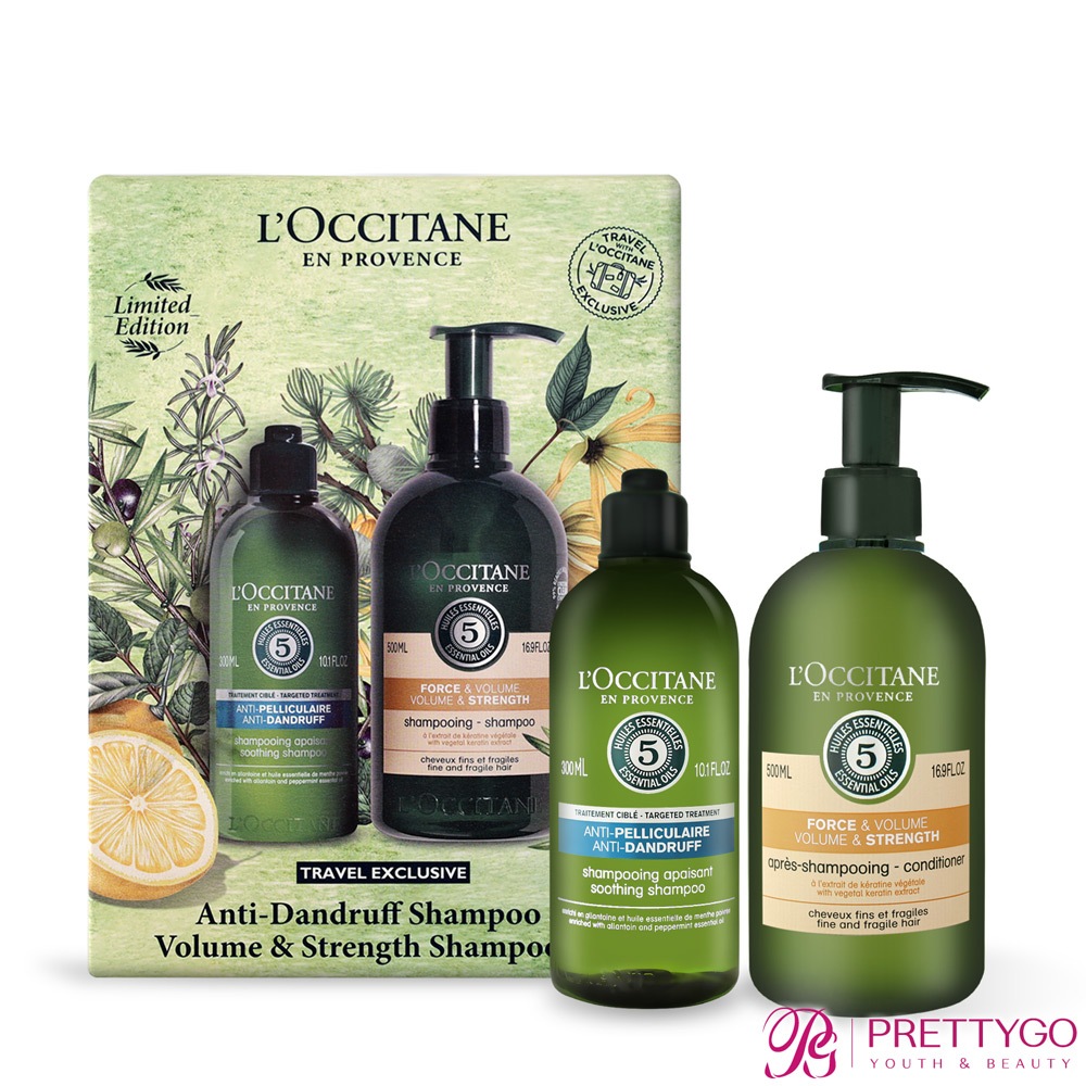 L'OCCITANE 歐舒丹 洗髮套組[抗屑洗髮精300ml+草本強韌洗髮精500ml]-國際航空版【美麗購】