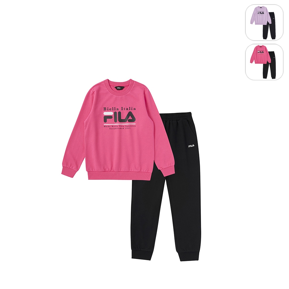 【FILA】KIDS 女童款 運動長袖針織套裝-桃色 5WTW-8910-PC