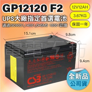 電電工坊 全新 CSB GP12120 12V12AH 不斷電蓄電池 UPS smart 1000 (黑)專用 備用電力