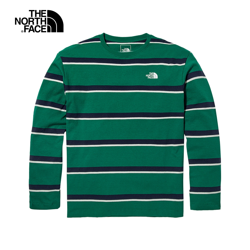 The North Face L/S STRIPE TEE 男 純棉休閒長袖上衣 綠條紋 NF0A5JY4NL1